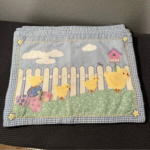 6 Easter Placemats Embroidered Baby Chickens with Easter Eggs Blue 17.5x13in